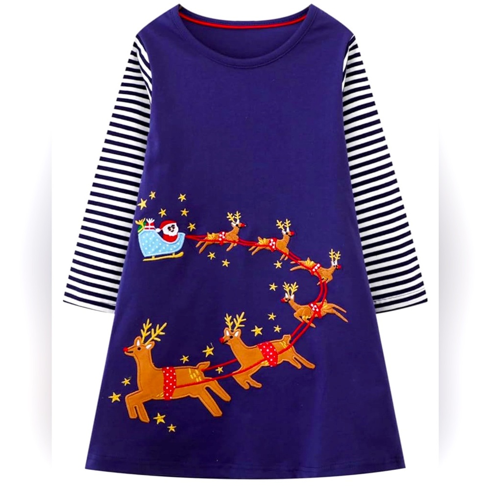 Girls Santa and reindeer Christmas dress. Size 7
